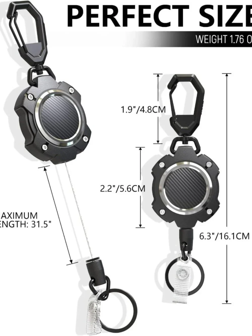 2 Pack Retractable Keychain - Holds 15+ Keys, 31.5 in Wire Rope, Lightweight